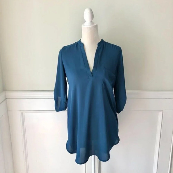 Nordstrom Lush Deep Teal Popover Blouse XS - Picture 1 of 5